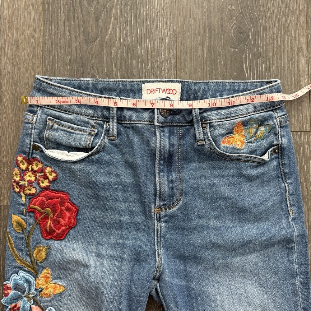 Driftwood Jean Women 26 Embroidered Ankle Boho Floral Jackie High Rise Coquette - Picture 6 of 13